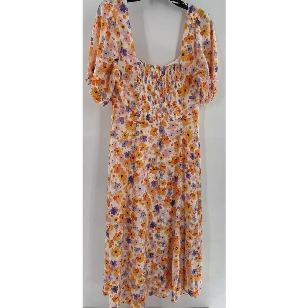 BCBGeneration Dress Floral Midi Size 8 Square Neck Puff Sleeve Cottage Modest